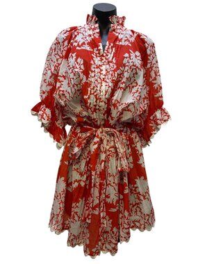 Juliet Dunn London Orange & White Mini Dress With Ruffled Collar 2